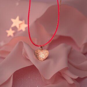Rhinestone heart on Red thong necklace 18 in plus extension